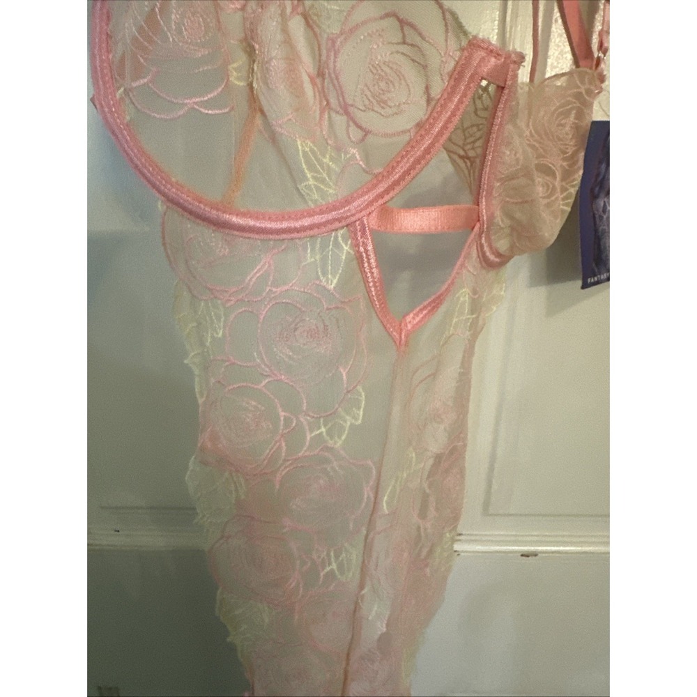 Fantasy Lingerie NWT GLOW CUTOUT TEDDY W/ROSE EMBROIDERY‎ PEACH L/XL - Picture 4 of 8